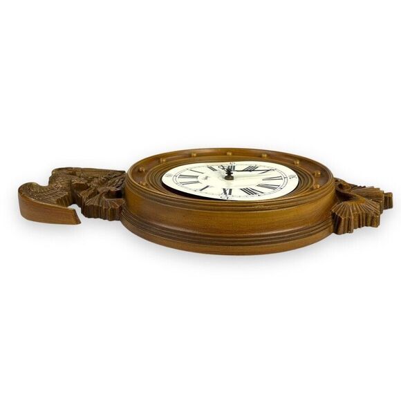 VINTAGE 1960's Burwood 4305 Large American Eagle Wall Clock 22” Faux Wood WORKS! - Picture 15 of 16
